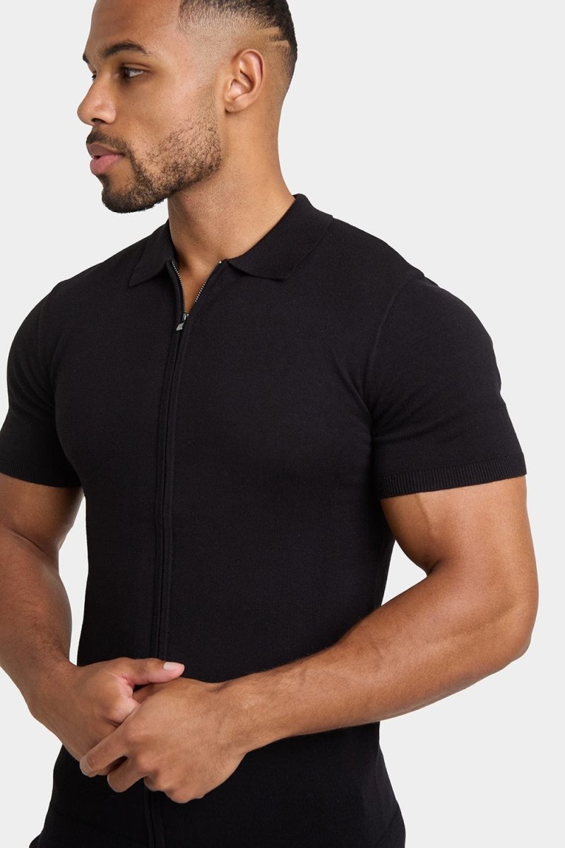 Zipped Knitted Shirt in Black - TAILORED ATHLETE - ROW