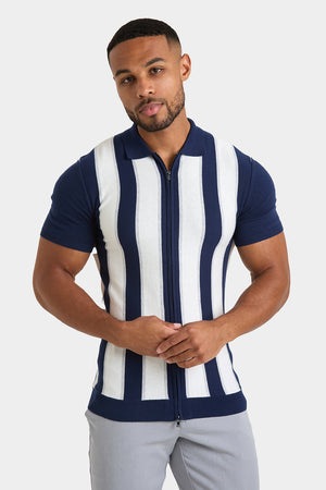 Zipped Knitted Shirt in Navy - TAILORED ATHLETE - ROW