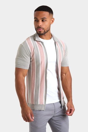 Zipped Knitted Shirt in Pink/Grey - TAILORED ATHLETE - ROW