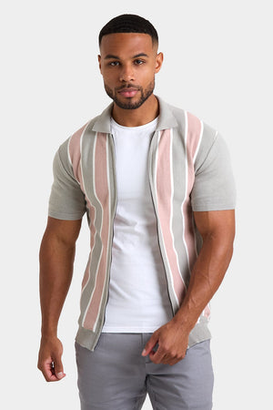 Zipped Knitted Shirt in Pink/Grey - TAILORED ATHLETE - ROW