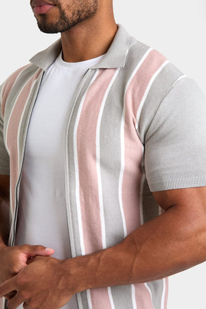 Zipped Knitted Shirt in Pink/Grey - TAILORED ATHLETE - ROW