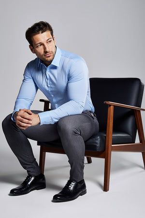 Essential Business Shirt in Checked Light Blue - TAILORED ATHLETE - ROW