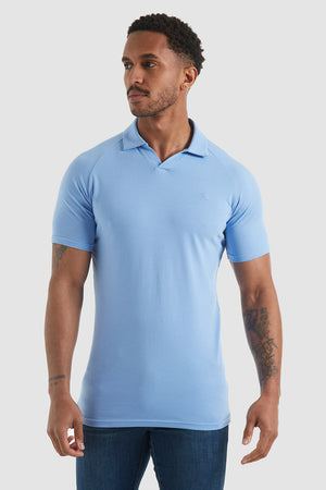 Jersey Buttonless Polo Shirt in Blue Melange - TAILORED ATHLETE - ROW