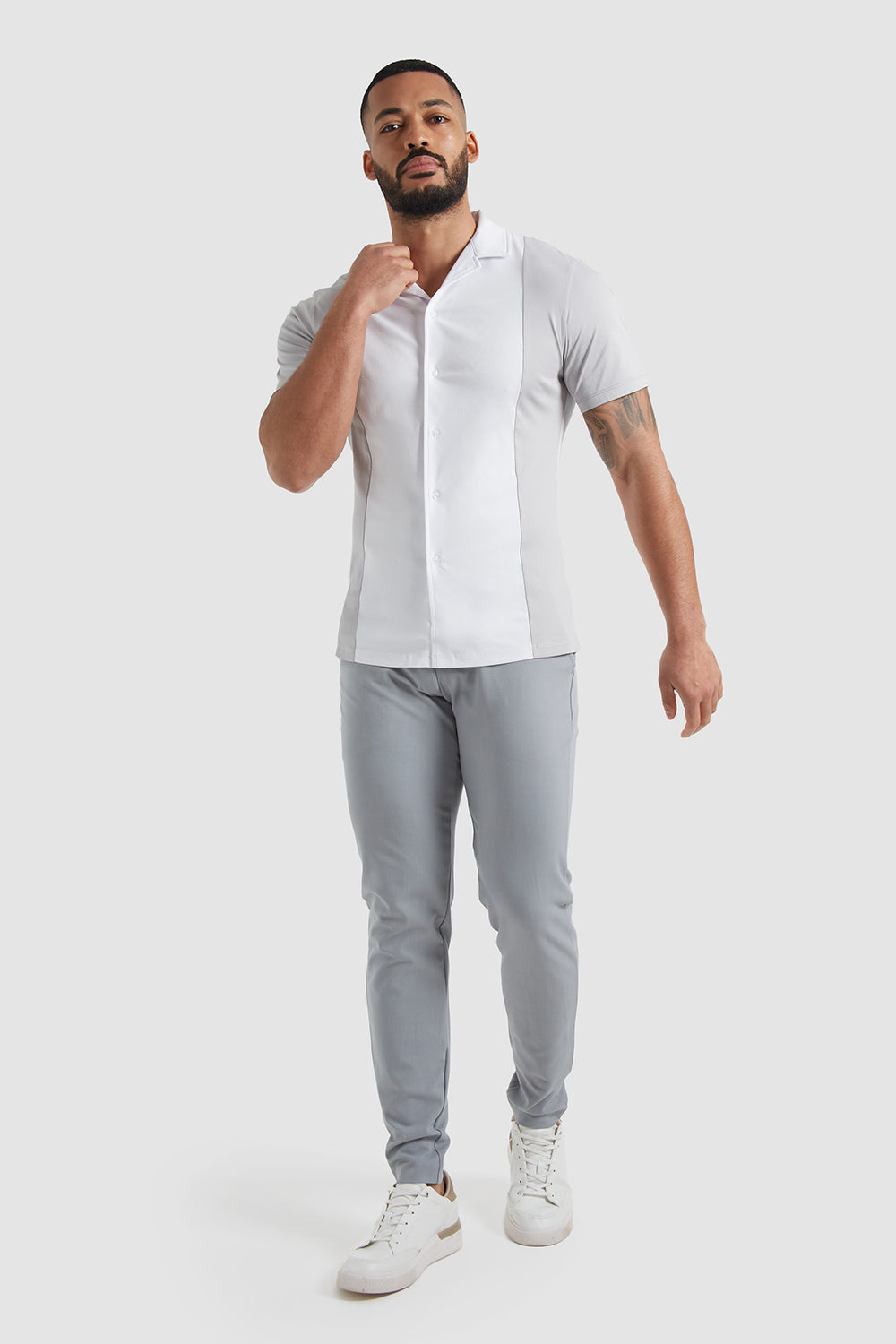 Colour Block Jersey Shirt in White/Grey - TAILORED ATHLETE - ROW