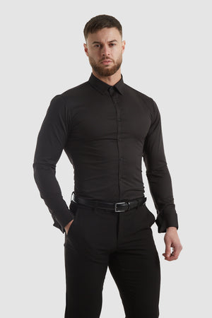 Muscle Fit Double Cuff Shirt in Black - TAILORED ATHLETE - ROW