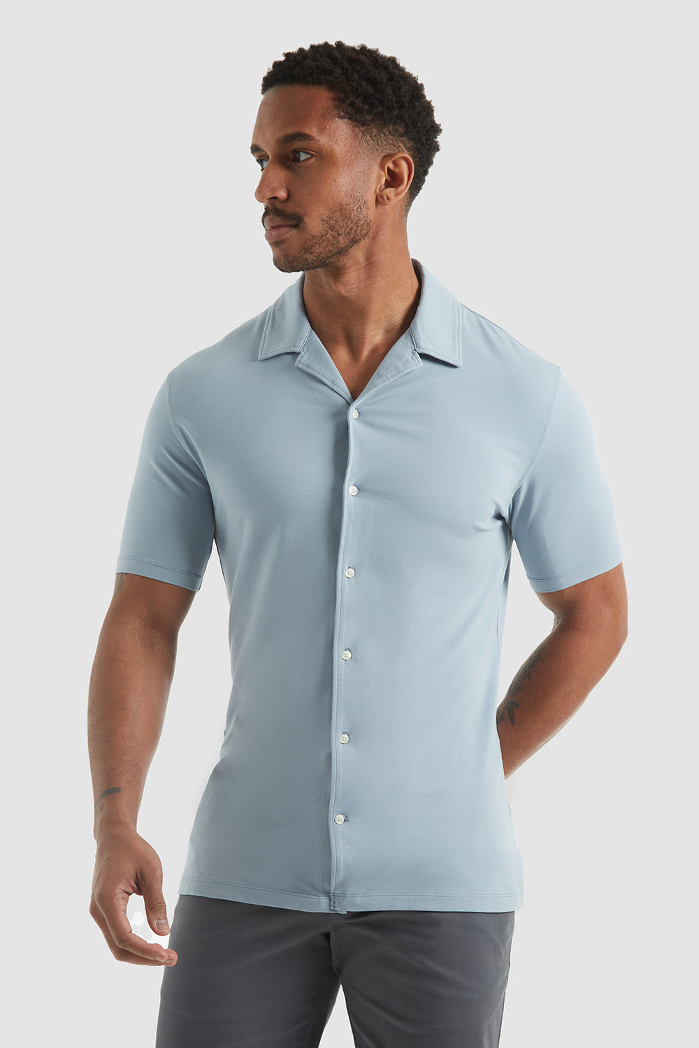 Jersey Revere Collar Shirt In Smoky Blue - TAILORED ATHLETE - ROW