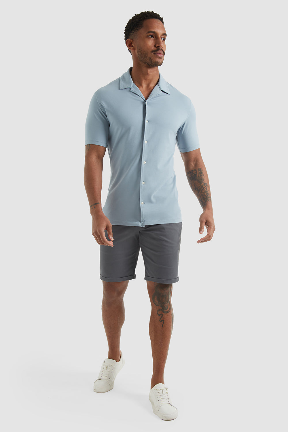 Jersey Revere Collar Shirt In Smoky Blue - TAILORED ATHLETE - ROW