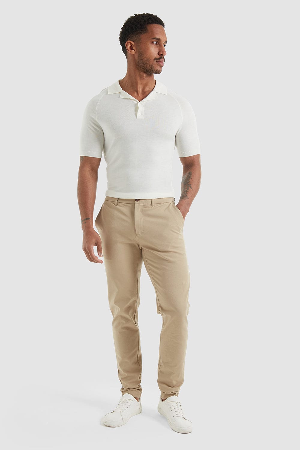 Merino Open Collar Polo Shirt in Chalk - TAILORED ATHLETE - ROW