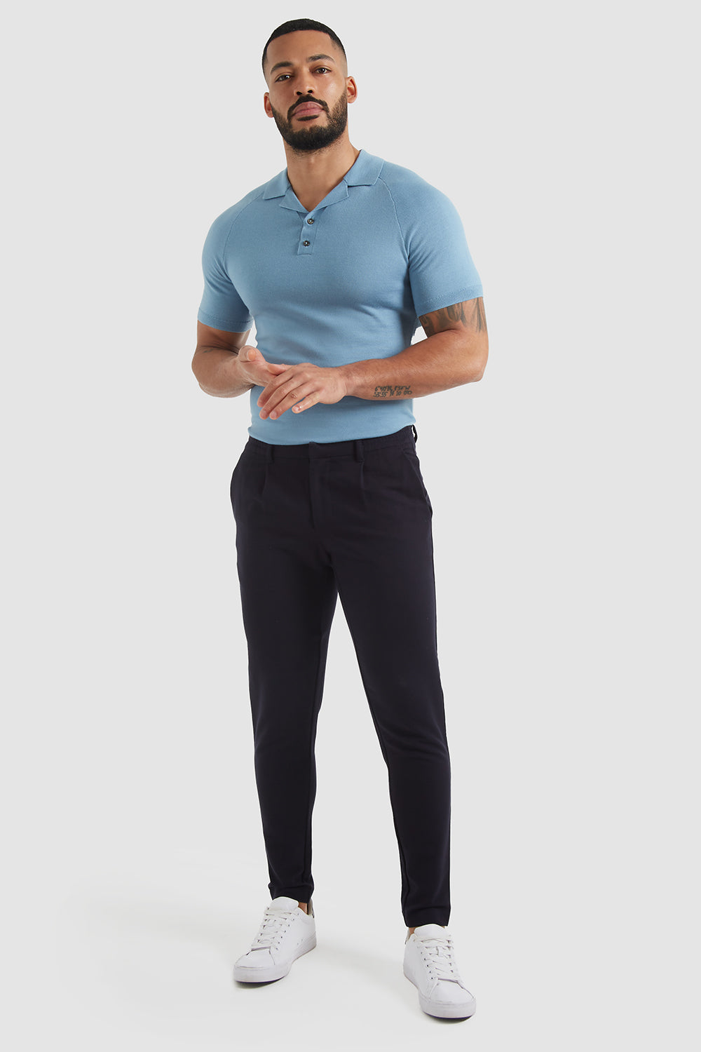 Merino Open Collar Polo Shirt in Slate Blue - TAILORED ATHLETE - ROW