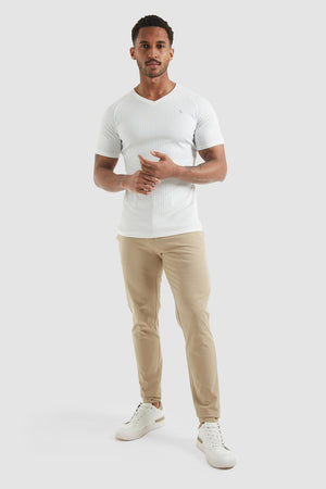 Ribbed V Neck T-Shirt in White - TAILORED ATHLETE - ROW