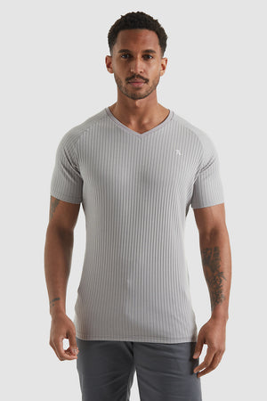 Ribbed V Neck T-Shirt in Pale Grey - TAILORED ATHLETE - ROW
