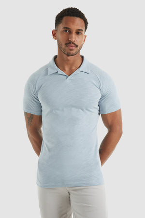 Slub Open Collar Polo Shirt In Slate Blue - TAILORED ATHLETE - ROW