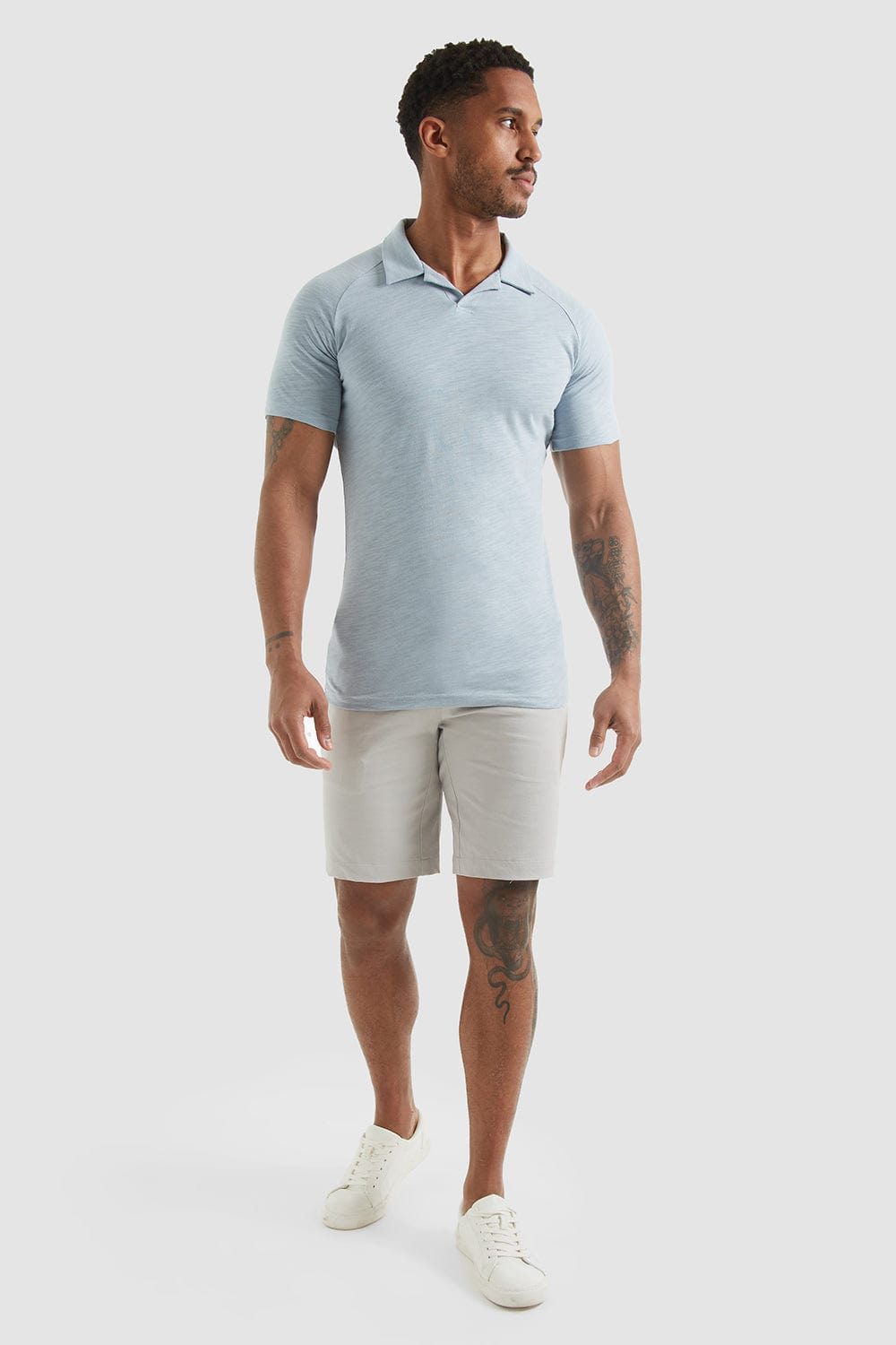 Slub Open Collar Polo Shirt In Slate Blue - TAILORED ATHLETE - ROW