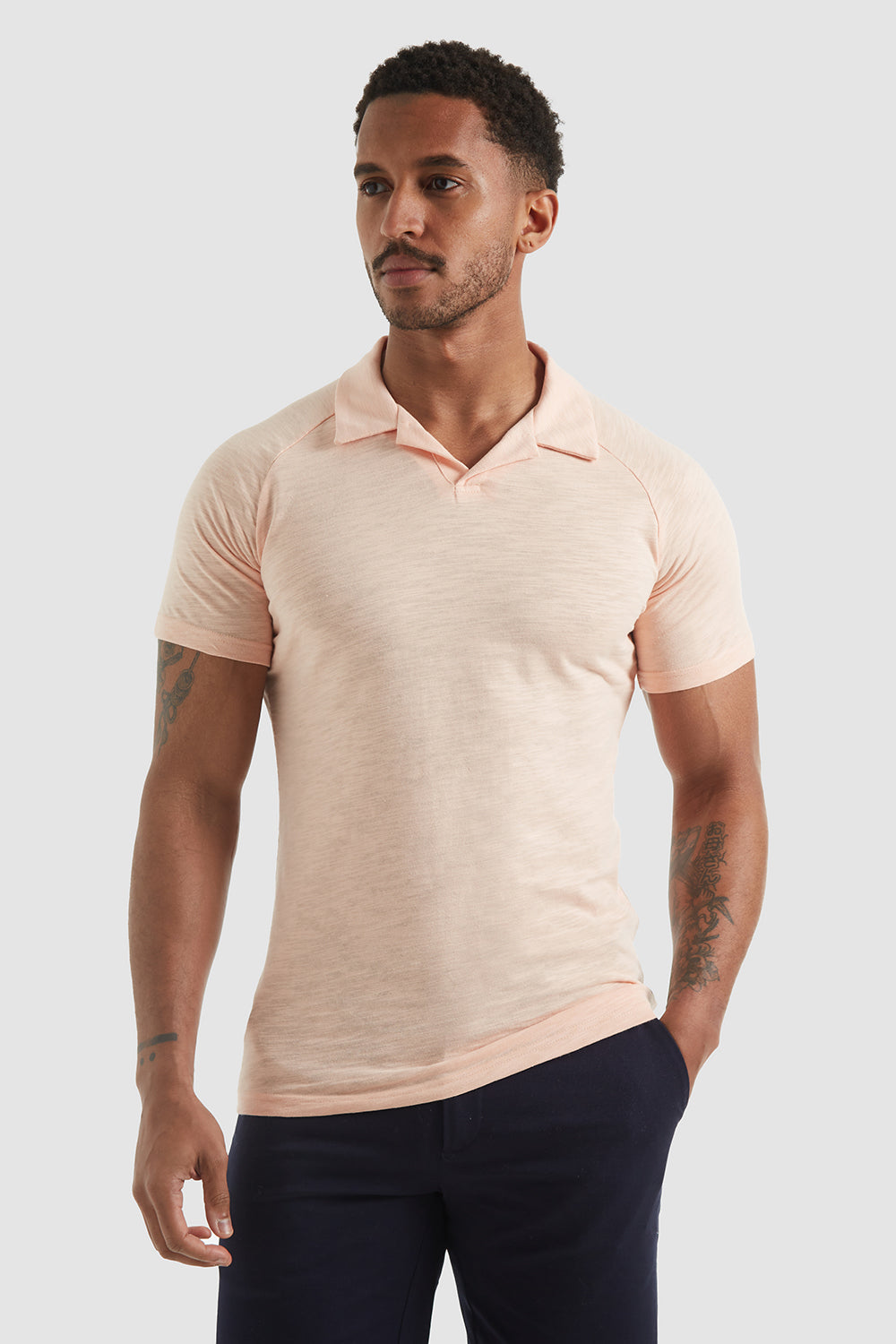 Slub Open Collar Polo Shirt In Washed Coral - TAILORED ATHLETE - ROW